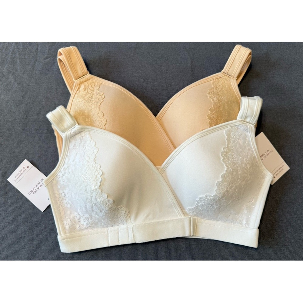 NWT Vera Comfort 2-Piece Women's Bra Set Size Large White And Beige